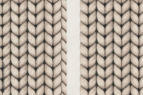 Hand-drawn beige cable knit seamless vector pattern — vertical columns & copy space, cozy hygge banner background