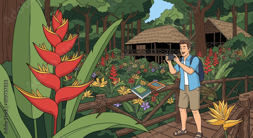 Traveler's Tropical Adventure: Capturing the Exotic Beauty of a Jungle Resort