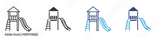 Playground Slide icon set, Outdoor Play Structure, Children’s Recreational Slide and Park Equipment concept icon, vector illustration.