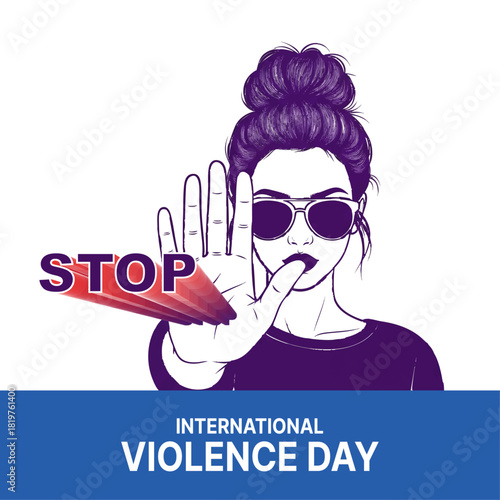 Feminine Face Covered by Purple Hand, International Violence Day Banner