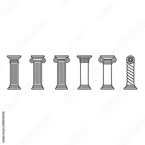 Column icons. Ancient columns vector icon set