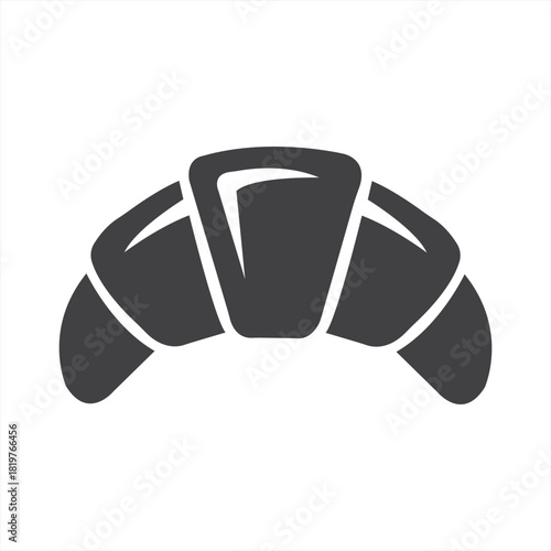 A simple graphic illustration of a dark gray croissant on a plain white background minimalistic style