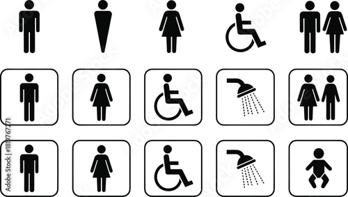 Set of restroom and accessibility signs vector illustration