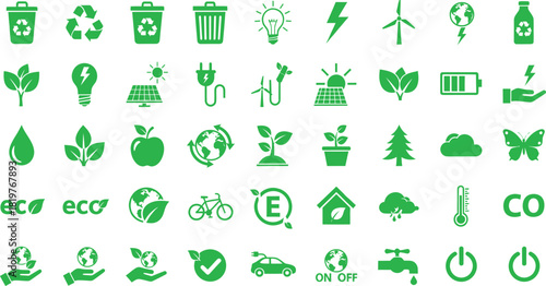 Green eco friendly icons set for environmental concepts