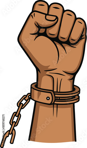Fist breaking free from chains symbol of freedom