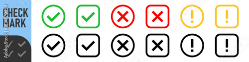 Green tick red cross vector icons. Tick and cross marks. Accepted, rejected, approved, disapproved, right, wrong, correct, false symbols. Checkbox and cross, thin line icons. Check and wrong marks