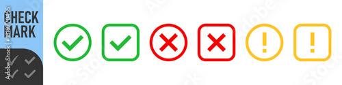 Green tick red cross vector icons. Tick and cross marks. Accepted, rejected, approved, disapproved, right, wrong, correct, false symbols. Checkbox and cross, thin line icons. Check and wrong marks