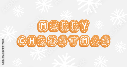 Merry Christmas banner. Gingerbread cookie letters. Greeting Card.