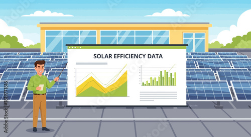 Presentation on Solar Energy Efficiency Data near Solar Panels Installation Area