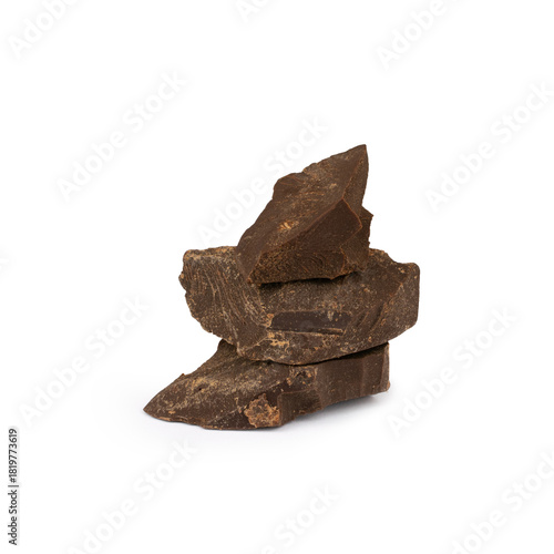 Pieces of chocolate on a white background