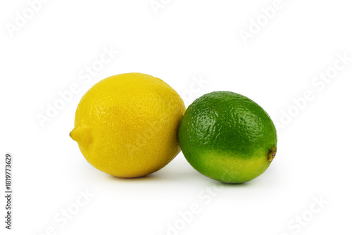 Lemon and lime on white background