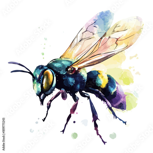 Watercolor_style_painting_of_a_wasp_on_a_white_Hand-painted style, vectorized, vector set available in EPS
