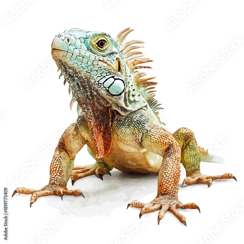 an_iguana_on_a_white_Hand-painted watercolor style, vector set available in EPS, vectorized