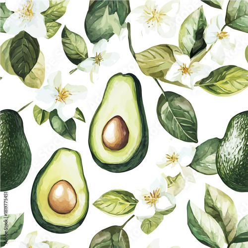fresh_avocado_on_a_white_Hand-painted watercolor style, vector set available in EPS, vectorized, texture design
