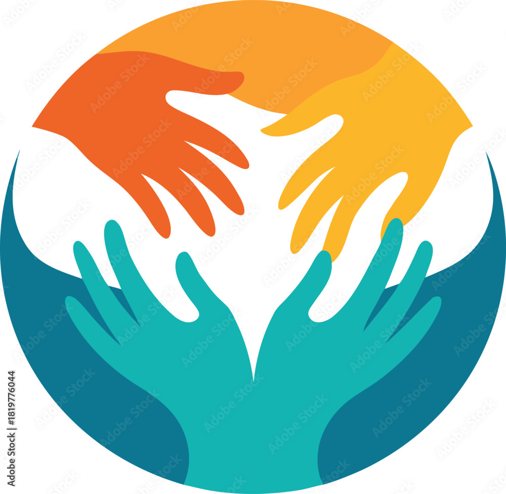 Fototapeta premium Diverse hands reaching together in a circle symbolizing unity and support