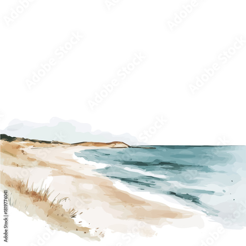 Beautiful beach and sea painting design set Hand-painted style, vectorized, vector set available in EPS, Simple Hand-painted watercolor style