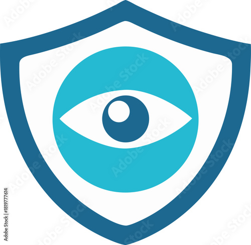 Blue shield with eye symbol icon for security and surveillance concept