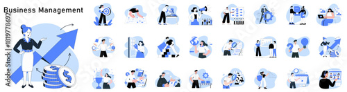 business management illustration set with corporate scenes, vector collection for financial growth, company strategy and teamwork