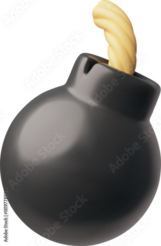 Round bomb 3D plastic style vector icon, cartoon explosive detonator weapon, dynamite, pyrotechnics, explosive tool