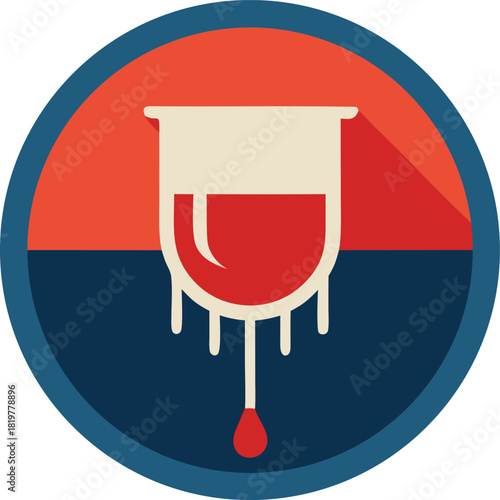 Blood bag dripping fluid icon with flat design and shadow effect