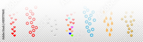 Like icons flying up for live streams. Emoticons. Social media reactions Smile fire poop Funny faces Emoji. Vector