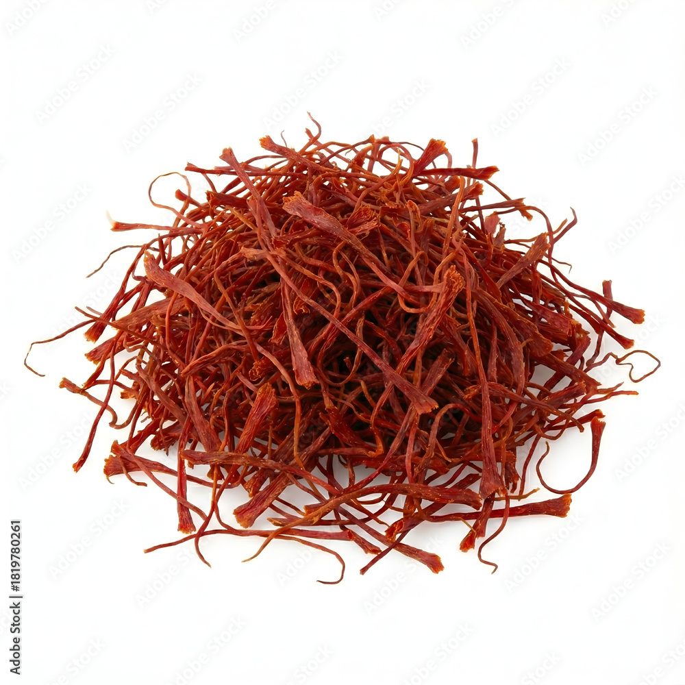 Naklejka premium angled view heap of premium saffron threads isolated on white background
