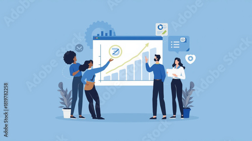 Business team analyzing growth chart and data for strategic planning