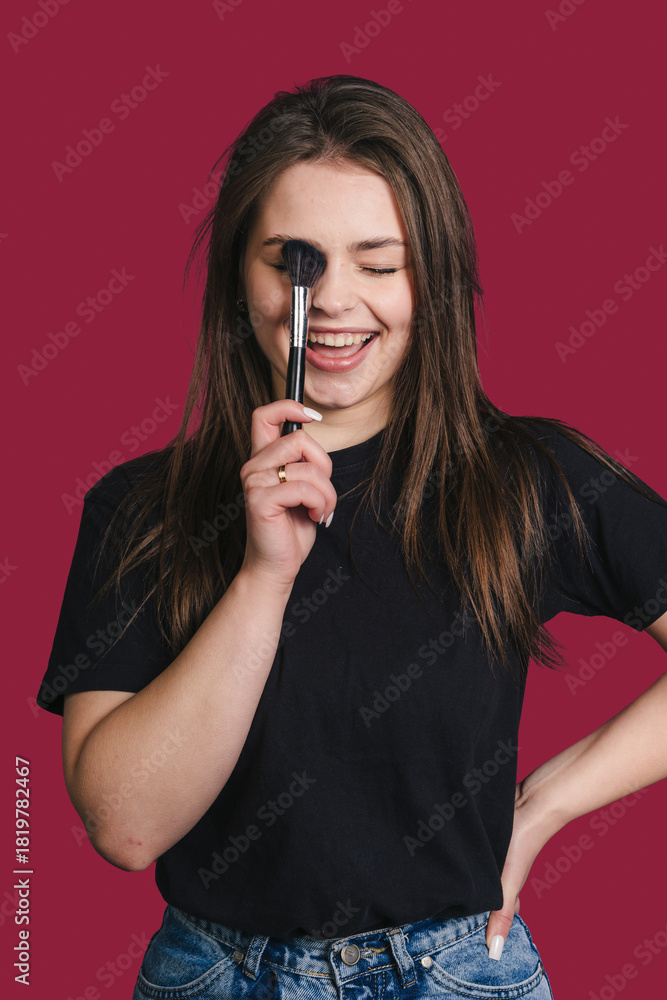 Fototapeta premium female demonstrating mascara application technique for beauty campaign and tutorial purposes