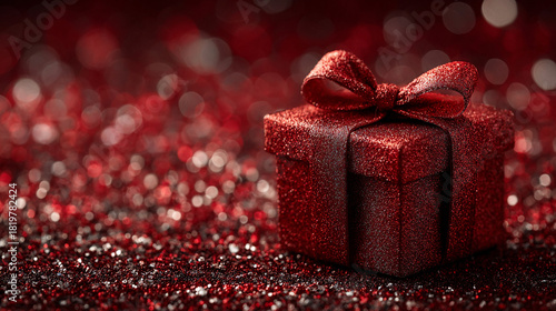 Glittering red gift box with a bow
