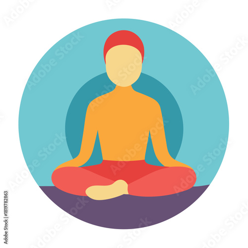 Flat illustration of person meditating in lotus position within circles