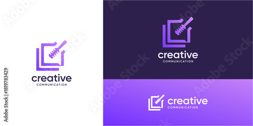 Letter L with bubble speech and microphone logo design inspiration. Talk and chat technology communication concept. Combination vector based icons symbols.