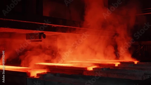 Medium shot capturing highintensity carburizing of steel parts emphasizing the deepening surface hardness with vivid furnace heat effects.