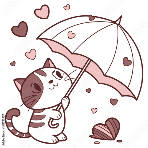 SVG art: A Bashful American Shorthair in a Valentine vibe with under an umbrella, tinted with Valentine Blush tones