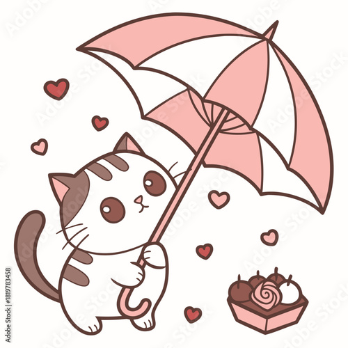 Curious expression on a American Shorthair in a Valentine theme, with under an umbrella – Valentine Blush vector art