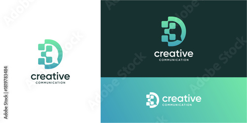 Letter D digital tech with bubble speech logo design inspiration. Talk and chat technology communication concept. Vector consult icons symbols.