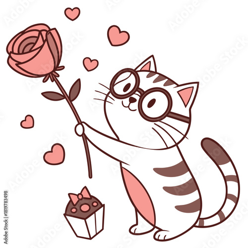 Valentine Blush themed SVG: Joyful American Shorthair with wearing glasses in a Valentine environment
