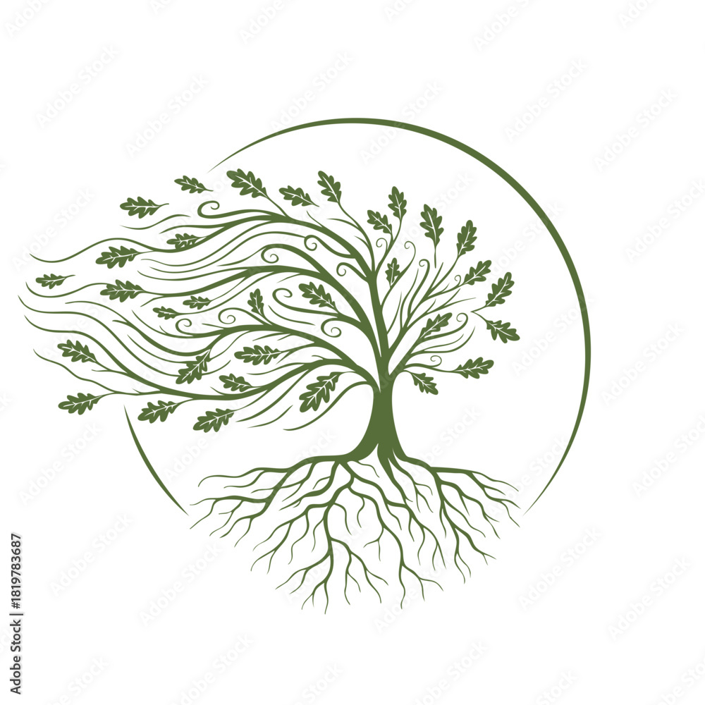 Obraz premium Blowing oak tree logo