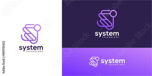 Letter S digital connection logo design ideas. Vector of technology network system icons symbols.