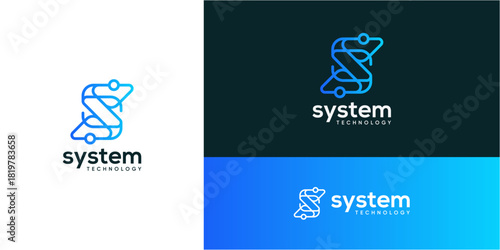 Letter S digital connection logo design ideas. Vector of technology network system icons symbols.