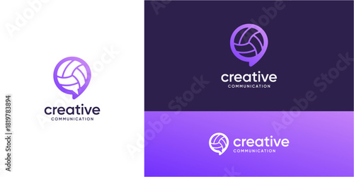 Sport Talk logo design ideas. Vector of bubble speech with volleyball icons symbol. Media tech for talk, chat, and consult forum communications. 