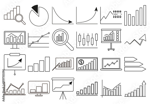 Hoja de iconos de gráficos, análisis financiero y presentación de datos
