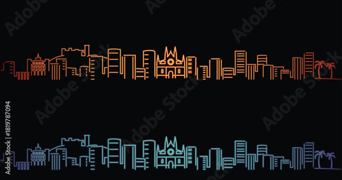 Palma Mallorca Neon Style Simple Skyline on Dark Background