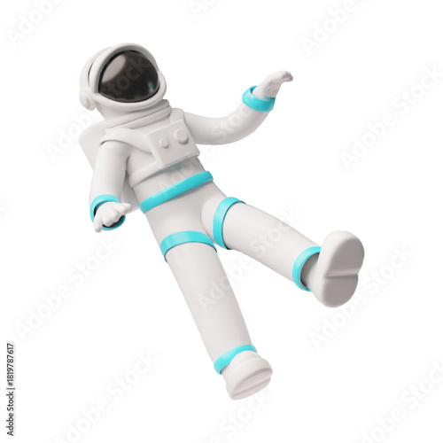 Astronaut flying in weightlessness vector 3D cartoon plastic style, cosmonaut in spacesuit soaring in zero gravity