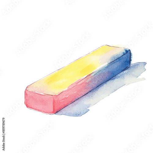 Watercolor_style_painting_of_a_hand_painted_eraser_on_a_white_Hand-painted style, vectorized, vector set available in EPS format design
