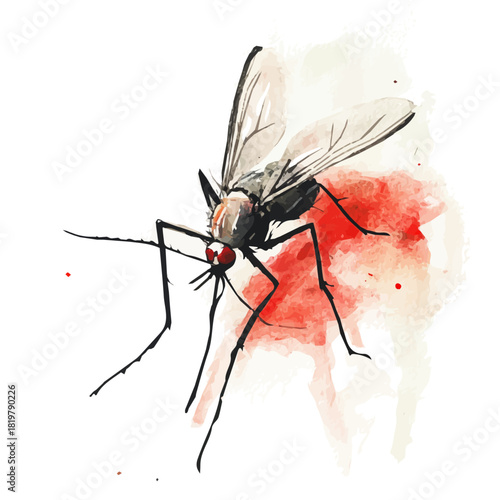 Cute mosquito painting design set Hand-painted style, vectorized, vector set available in EPS, Simple Hand-painted watercolor style insect set