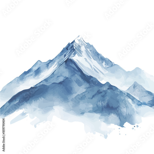 Blue mountain painting design set, Hand-painted style, vectorized, vector set available in EPS, Simple Hand-painted watercolor style