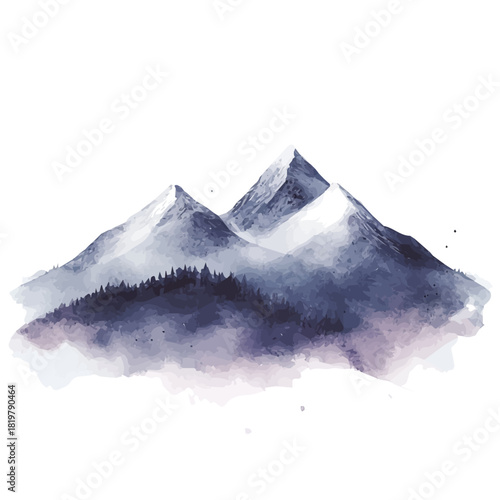 Dark mountain painting design set. Hand-painted style, vectorized, vector set available in EPS, Simple Hand-painted watercolor style