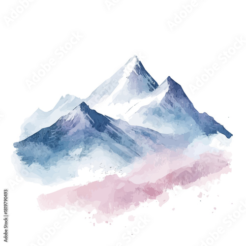 A Beautiful mountain painting design set Hand-painted style, vectorized, vector set available in EPS, Simple Hand-painted watercolor style