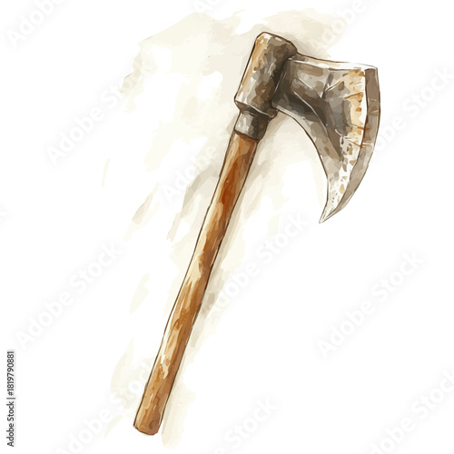 Wooden pickaxe painting design set, Hand-painted style, vectorized, vector set available in EPS, Simple Hand-painted watercolor style