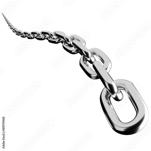 Realistic 3D Chrome Chain Link with Swooping Perspective Isolated